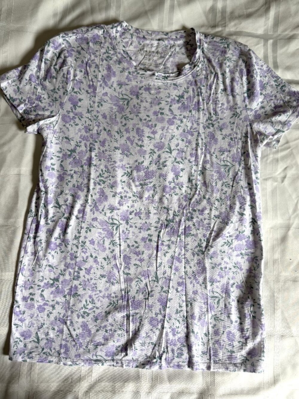 Lucky Brand T Shirt Top Floral Cotton Short Sleeve Women S Purple on White